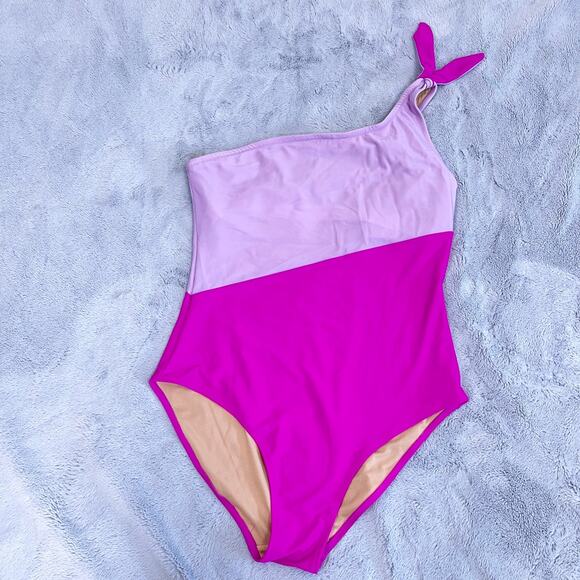 Old Navy One Shoulder Colorblock One Piece Swimsuit Pink Purple Womens Large - Picture 1 of 7